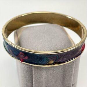 Cute Unsigned Gold Tone Swirled Multicolor Enamel Bangle Bracelet
